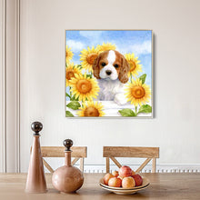 Load image into Gallery viewer, Puppy Sunflower 40x40cm(canvas) full round drill diamond painting
