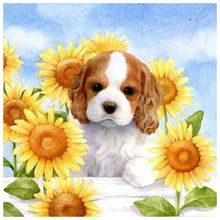 Load image into Gallery viewer, Puppy Sunflower 40x40cm(canvas) full round drill diamond painting
