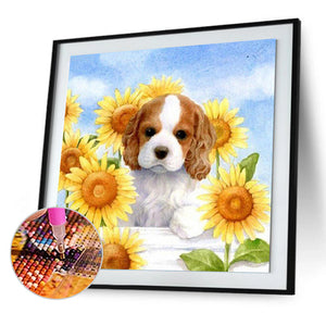 Puppy Sunflower 40x40cm(canvas) full round drill diamond painting