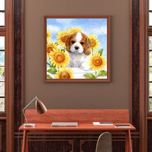 Load image into Gallery viewer, Puppy Sunflower 40x40cm(canvas) full round drill diamond painting
