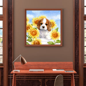 Puppy Sunflower 40x40cm(canvas) full round drill diamond painting