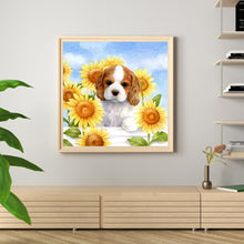 Load image into Gallery viewer, Puppy Sunflower 40x40cm(canvas) full round drill diamond painting
