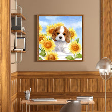 Load image into Gallery viewer, Puppy Sunflower 40x40cm(canvas) full round drill diamond painting
