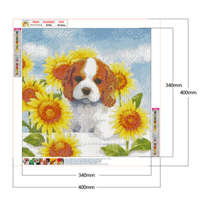 Puppy Sunflower 40x40cm(canvas) full round drill diamond painting