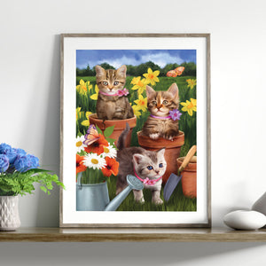 Cat In Flowerpot 30x40cm(canvas) full round drill diamond painting