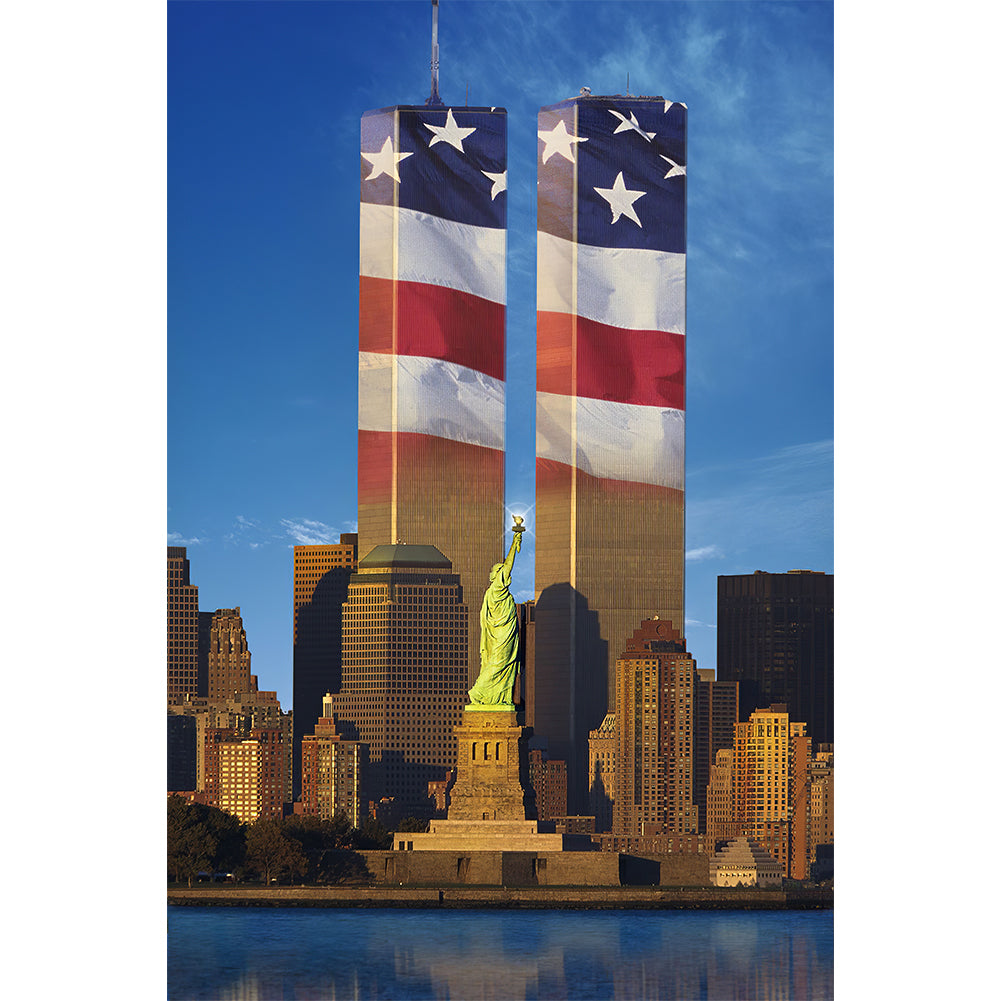 Statue Of Liberty Flag Twin Towers 40x60cm(canvas) full round drill diamond painting