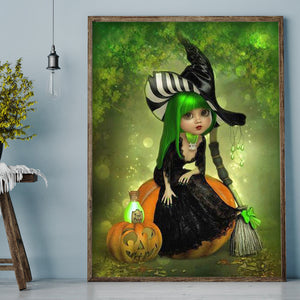 Halloween Pumpkin Girl 30x40cm(canvas) full round drill diamond painting