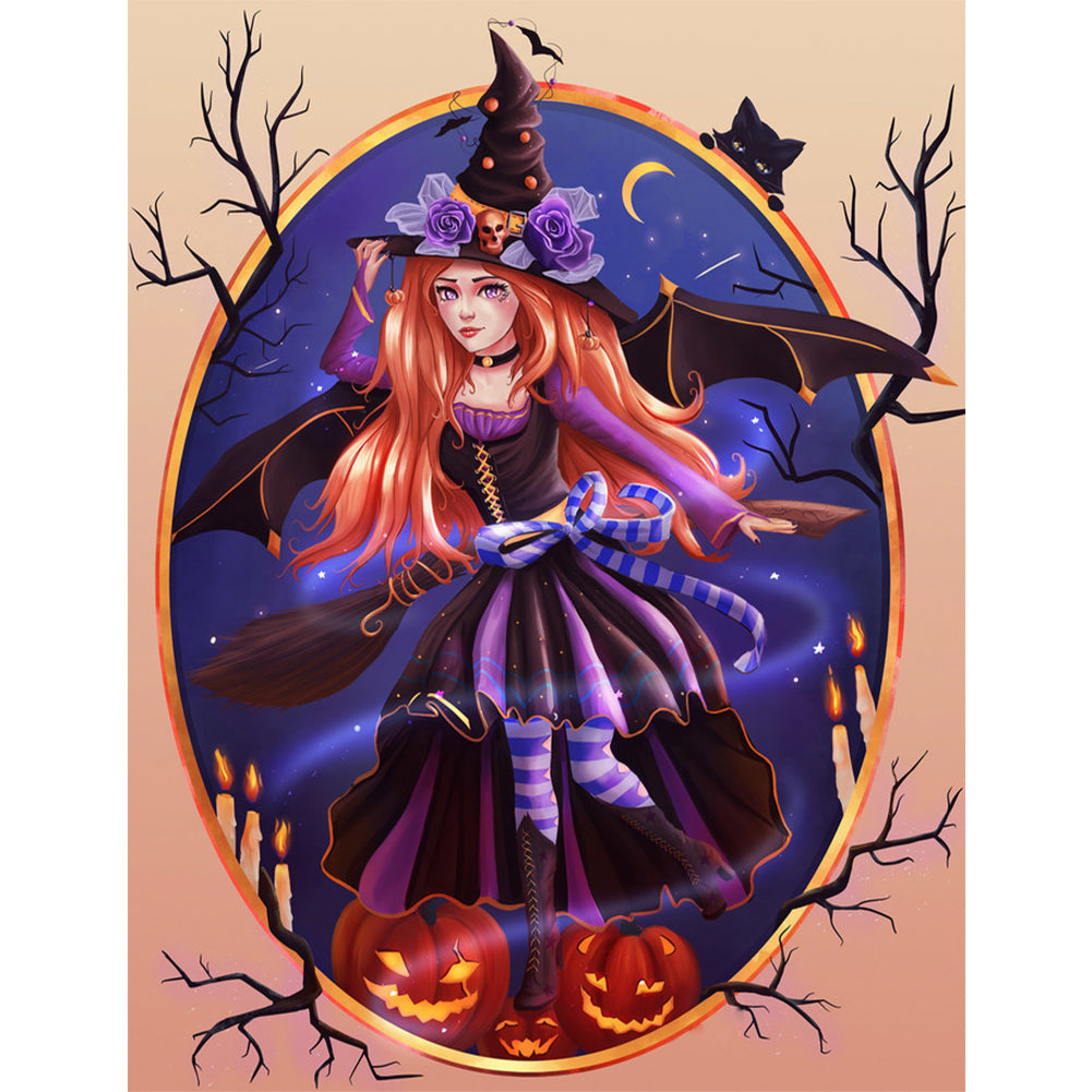 Halloween Pumpkin Witch 30x40cm(canvas) full round drill diamond painting