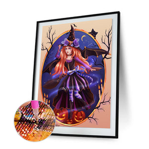 Halloween Pumpkin Witch 30x40cm(canvas) full round drill diamond painting