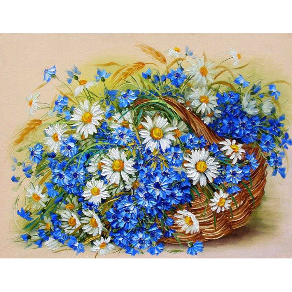 Little White Chrysanthemum Basket 40x30cm(canvas) full round drill diamond painting