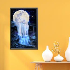 Waterfall Under The Moon 45x70cm(canvas) full square drill diamond painting