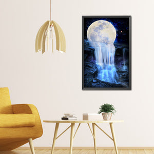 Waterfall Under The Moon 45x70cm(canvas) full square drill diamond painting