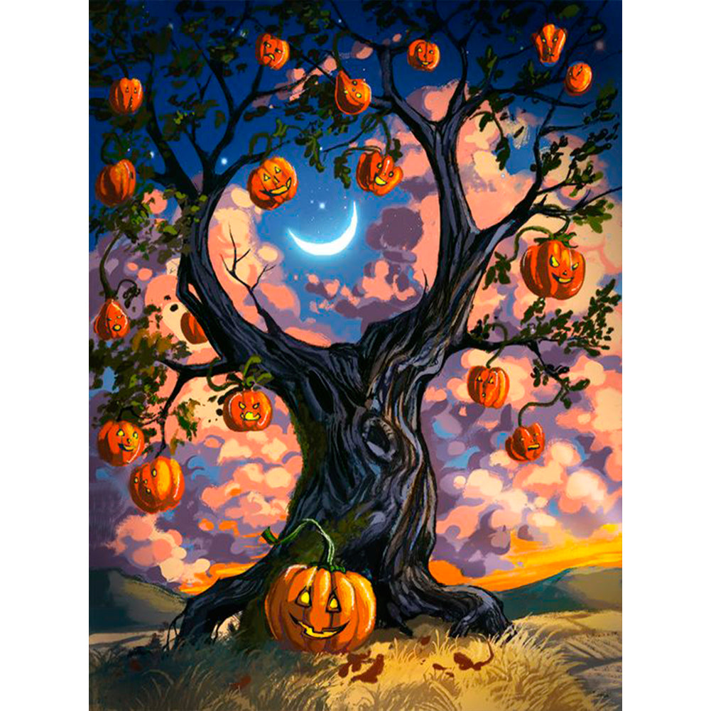 Halloween Pumpkin Tree 30x40cm(canvas) full round drill diamond painting