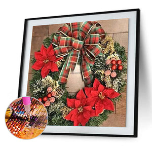 Christmas Red Flower Wreath 40x40cm(canvas) full round drill diamond painting