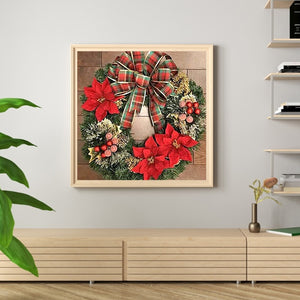 Christmas Red Flower Wreath 40x40cm(canvas) full round drill diamond painting