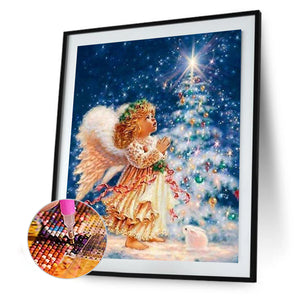 Christmas Tree Little Girl 30x40cm(canvas) full round drill diamond painting
