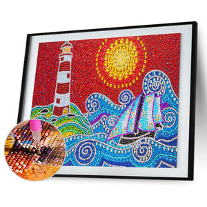 Waves Lighthouse 40x30cm(canvas) full crystal drill diamond painting
