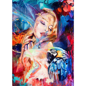 Lady & Parrot 30x40cm(canvas) full round drill diamond painting