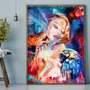 Lady & Parrot 30x40cm(canvas) full round drill diamond painting