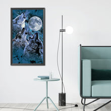 Load image into Gallery viewer, Howling Wolf Under The Moon 40x70cm(canvas) full round drill diamond painting
