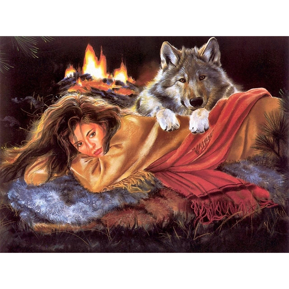 Wolf Girl 50x40cm(canvas) full round drill diamond painting