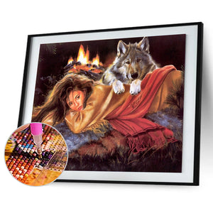 Wolf Girl 50x40cm(canvas) full round drill diamond painting