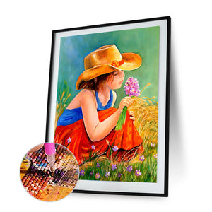 Flower Picking Child 30x40cm(canvas) full round drill diamond painting
