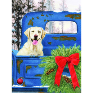 Dog In The Back Seat Of A Christmas Car 30x40cm(canvas) full round drill diamond painting