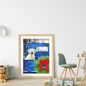 Dog In The Back Seat Of A Christmas Car 30x40cm(canvas) full round drill diamond painting