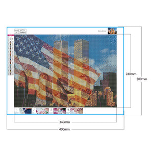 National Flag Twin Towers 40x30cm(canvas) full round drill diamond painting