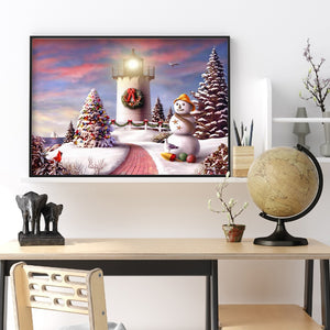 Lighthouse Xmas Tree Snow 40x30cm(canvas) full round drill diamond painting