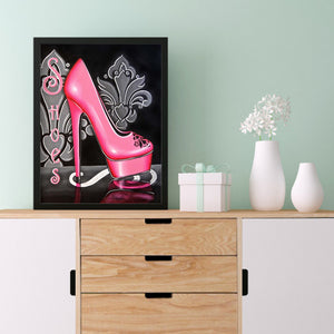 Pink High Heels 30x40cm(canvas) full round drill diamond painting