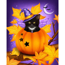 Load image into Gallery viewer, Happy Pumpkin Cat 30x40cm(canvas) full round drill diamond painting
