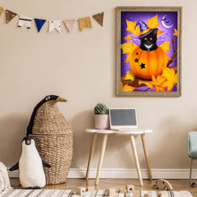 Load image into Gallery viewer, Happy Pumpkin Cat 30x40cm(canvas) full round drill diamond painting
