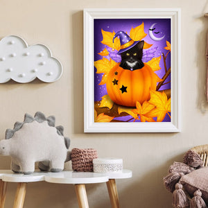 Happy Pumpkin Cat 30x40cm(canvas) full round drill diamond painting