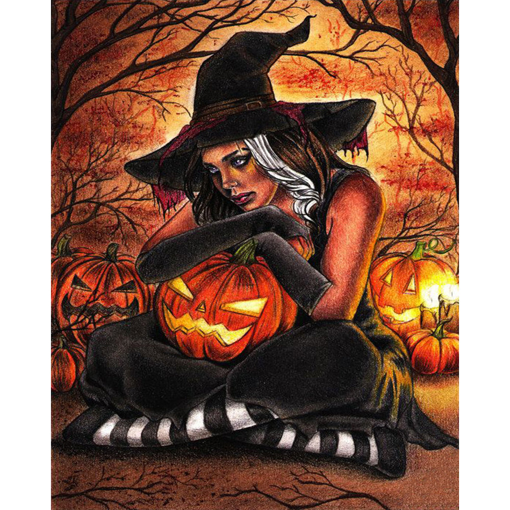 Pumpkin Witch 30x40cm(canvas) full round drill diamond painting