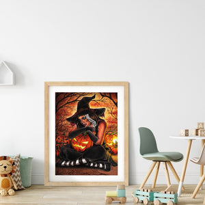 Pumpkin Witch 30x40cm(canvas) full round drill diamond painting