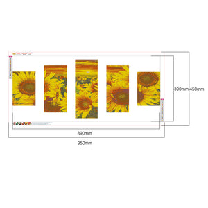 5 Panel Sunflower 95x45cm(canvas) full square drill diamond painting