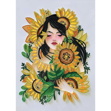 Load image into Gallery viewer, Sunflower Girl 30x40cm(canvas) partial special shaped drill diamond painting
