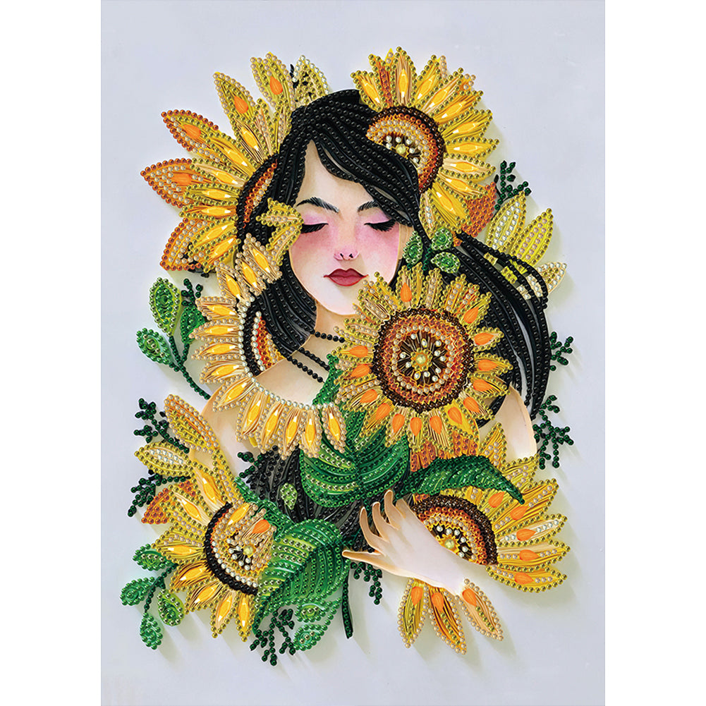 Sunflower Girl 30x40cm(canvas) partial special shaped drill diamond painting