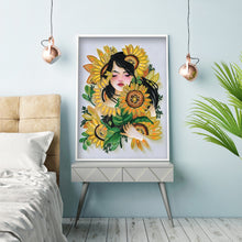 Load image into Gallery viewer, Sunflower Girl 30x40cm(canvas) partial special shaped drill diamond painting
