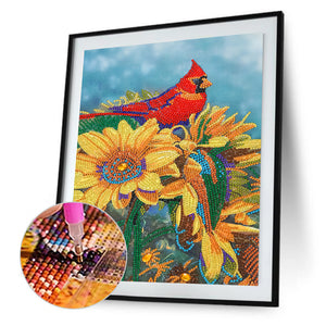 Sunflower & Bird 30x40cm(canvas) partial crystal drill diamond painting