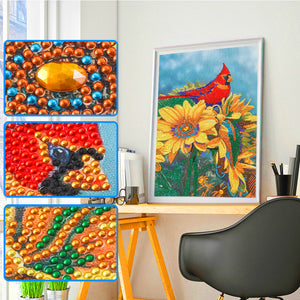 Sunflower & Bird 30x40cm(canvas) partial crystal drill diamond painting