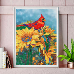 Sunflower & Bird 30x40cm(canvas) partial crystal drill diamond painting