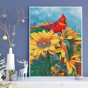 Sunflower & Bird 30x40cm(canvas) partial crystal drill diamond painting