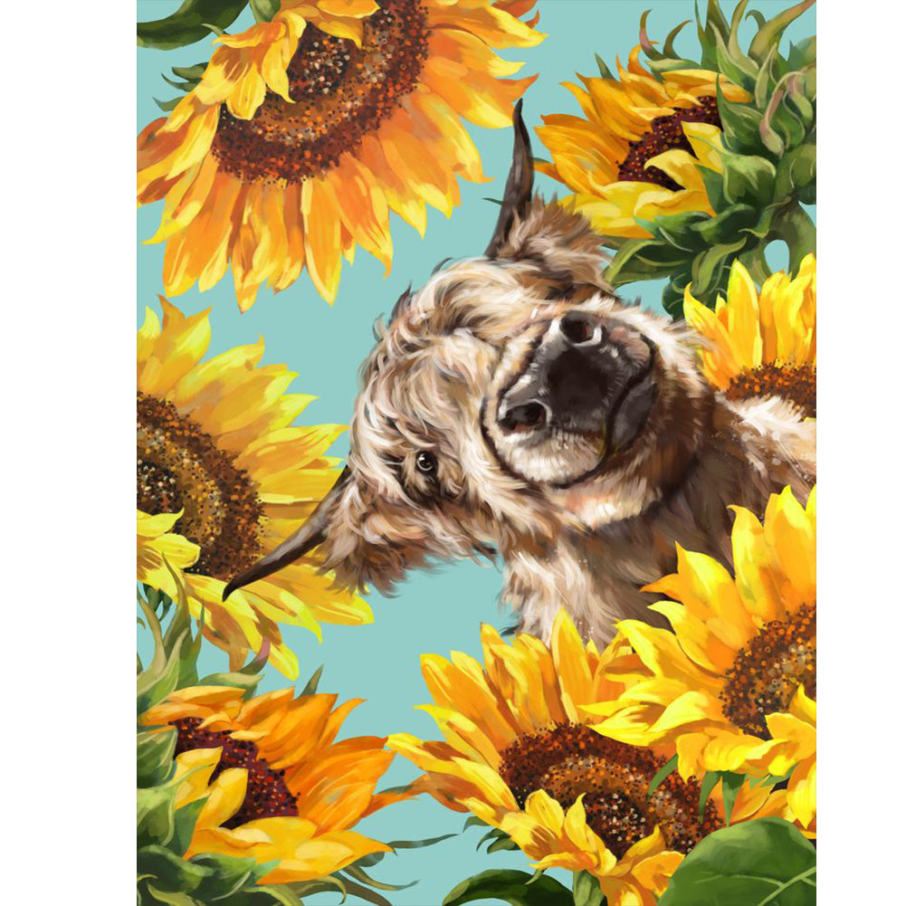 Cows In Sunflowers 30x40cm(canvas) full round drill diamond painting