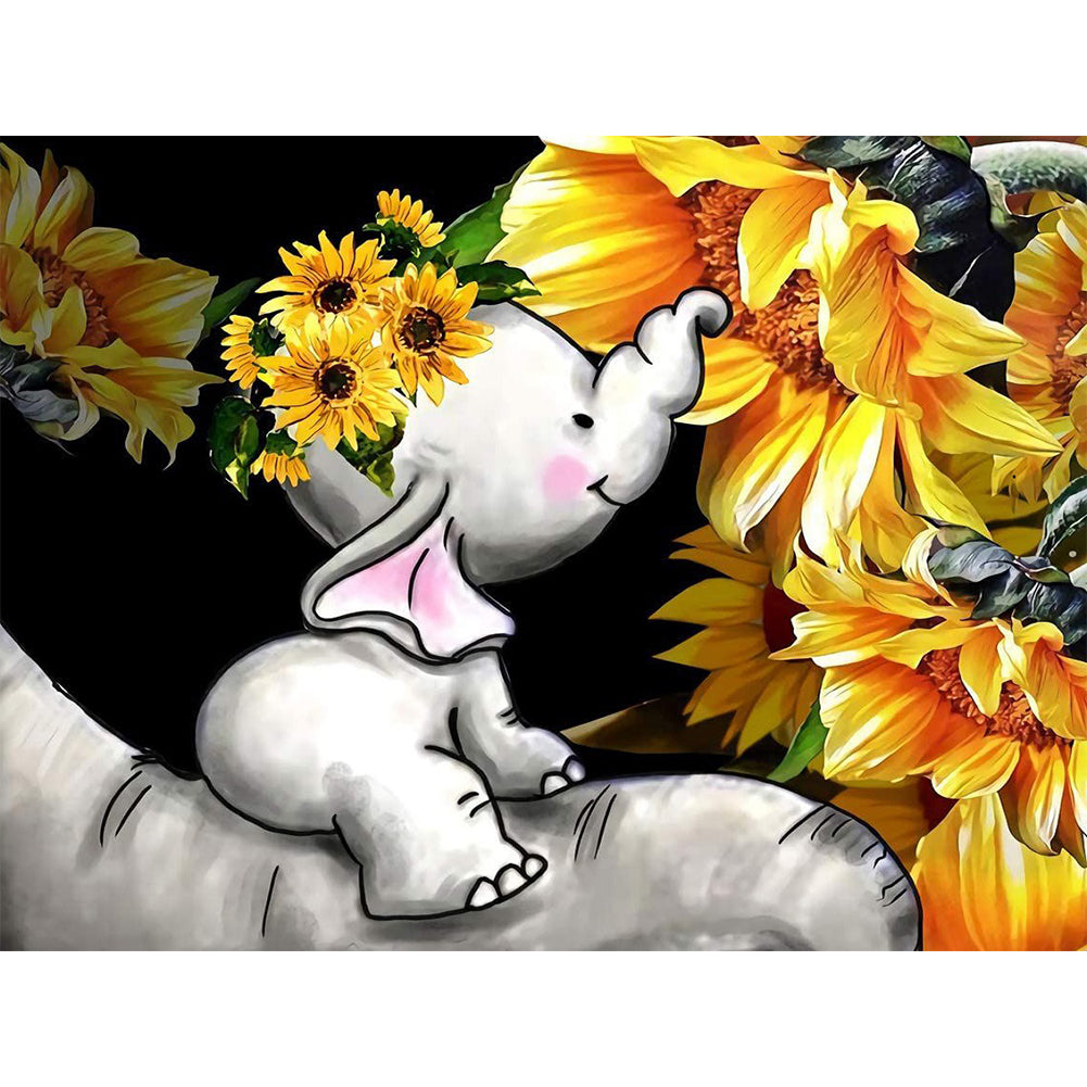 Sunflower Elephant 40x30cm(canvas) full round drill diamond painting