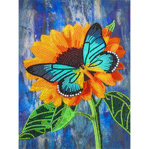 Butterfly Sunflower 30x40cm(canvas) partial crystal drill diamond painting