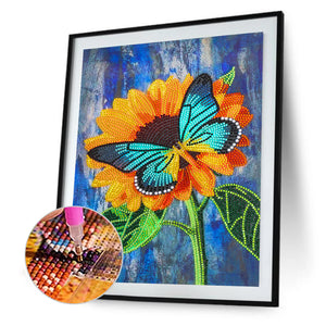 Butterfly Sunflower 30x40cm(canvas) partial crystal drill diamond painting