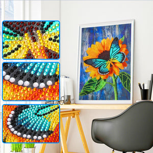 Butterfly Sunflower 30x40cm(canvas) partial crystal drill diamond painting